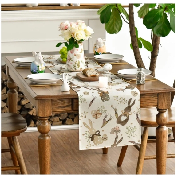 🐇 Set of 3 Easter Bunny rabbit rustic table runners. Carrots, eggs, eucalyptus. - Picture 11 of 14